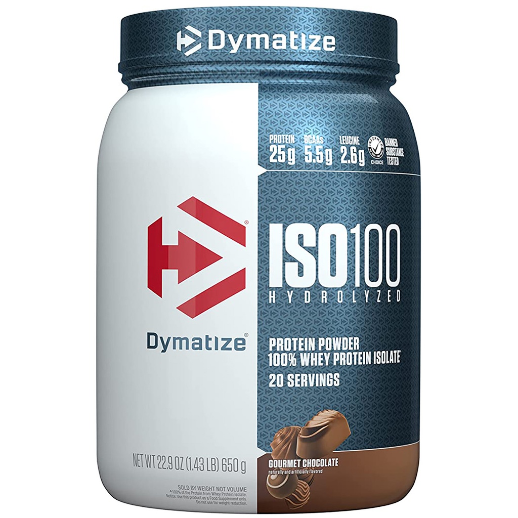 Dymatize ISO 100 Hydrolyzed whey protein isolate, Gourmet Chocolate, 1.43 LB