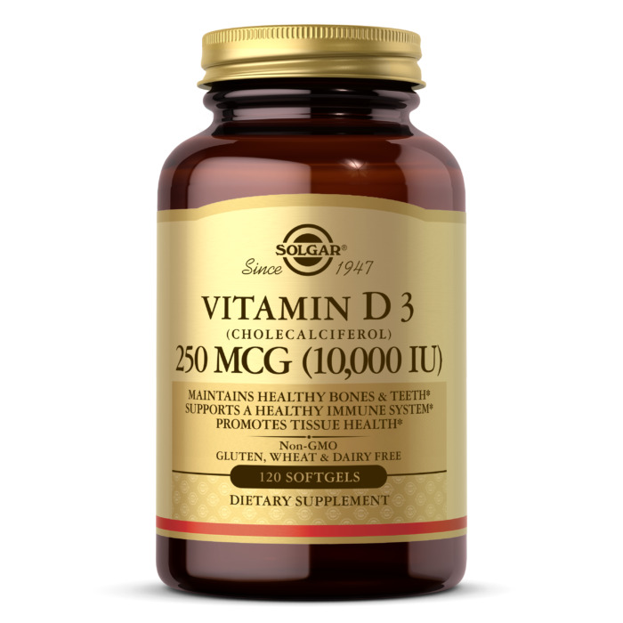 Solgar Vitamin D3 (Cholecalciferol), 250 mcg 10,000 IU, 120 Softgels