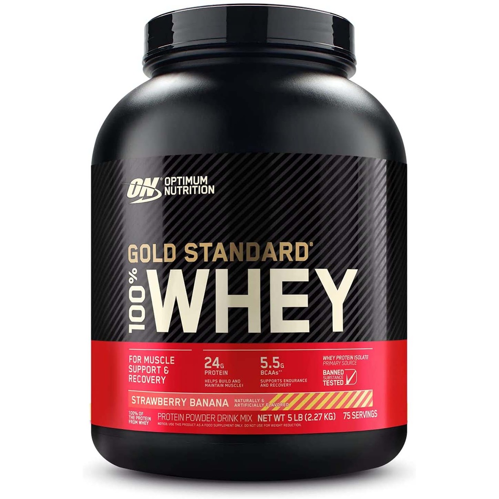 Optimum Nutrition Gold Standard 100% Whey Protein, Strawberry Banana, 5 LB