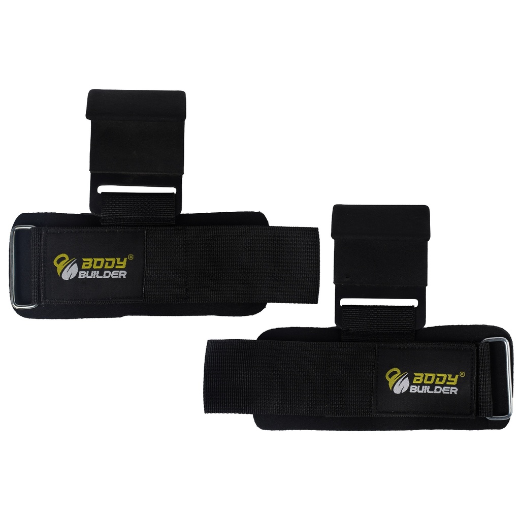 Body Builder Weight Lifting Wraps Hook, Pack of 2 Pcs, Black