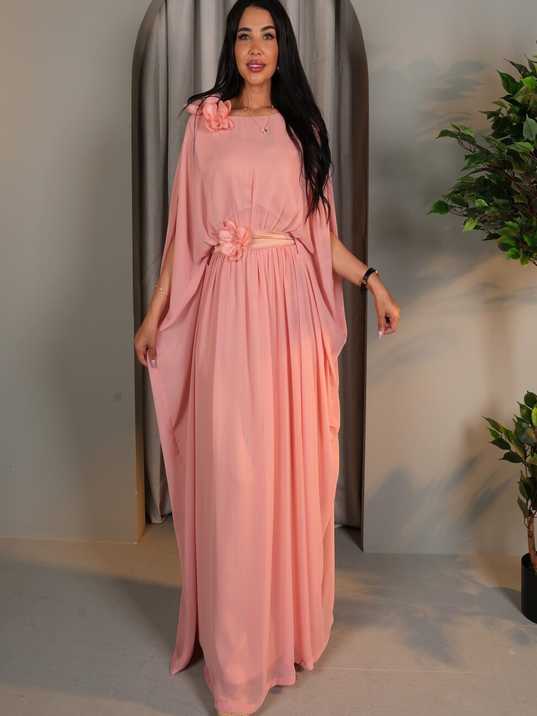 elegant chiffon dress with organza flowers