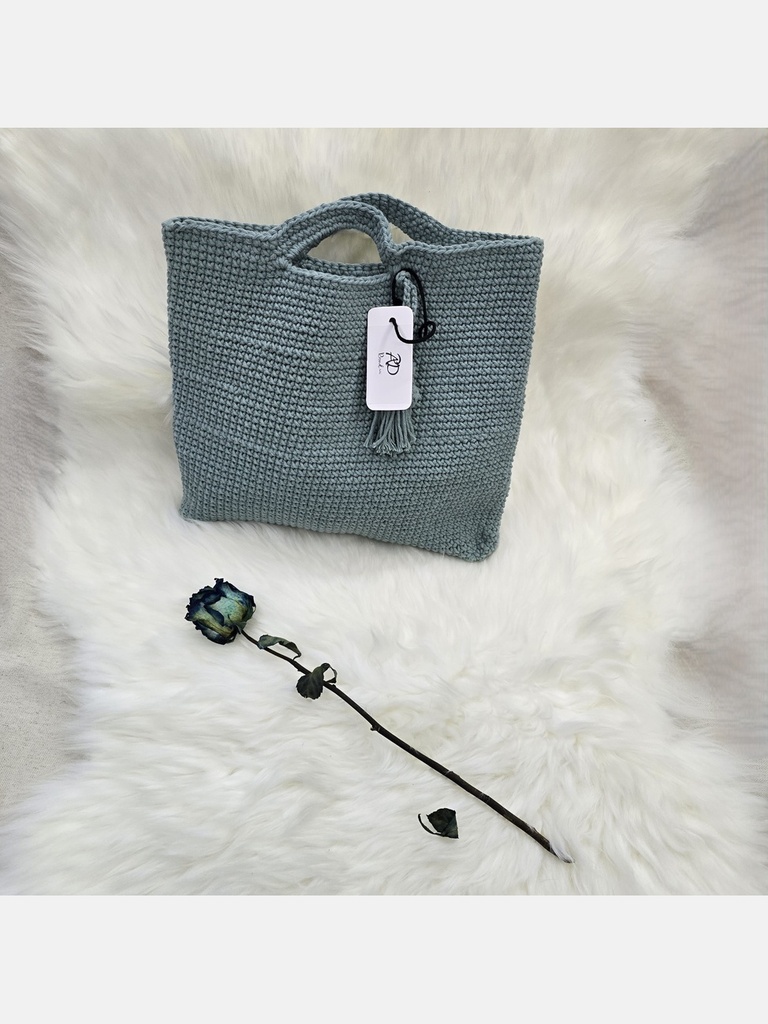 Teal Crochet Tote Handbag