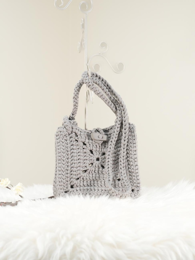 Dark Grey Cross Crochet Handbag