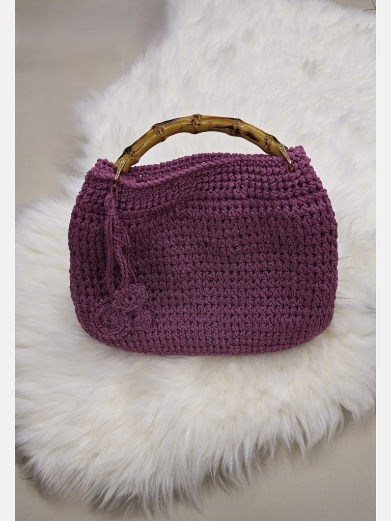 Lilac Crochet Top Handle Tote Handbag