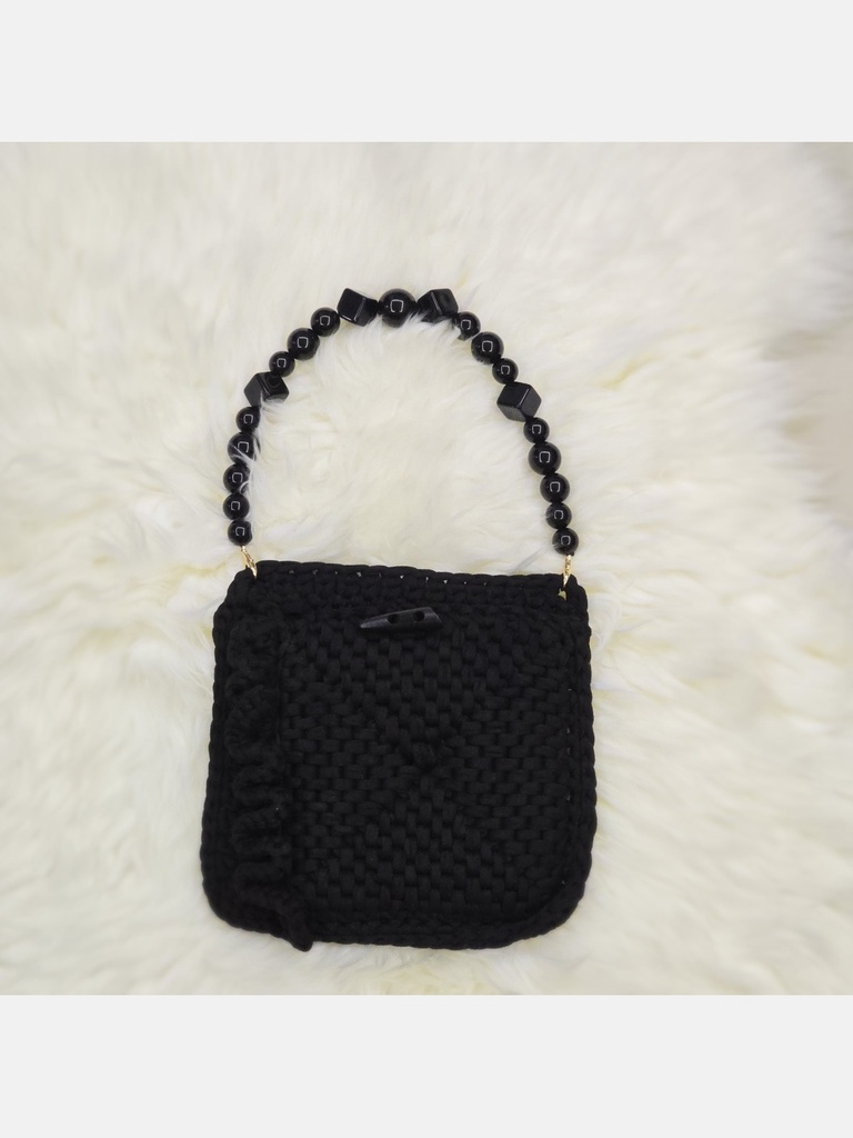 Midnight Bead Handle Crochet Bag comes in elegant black