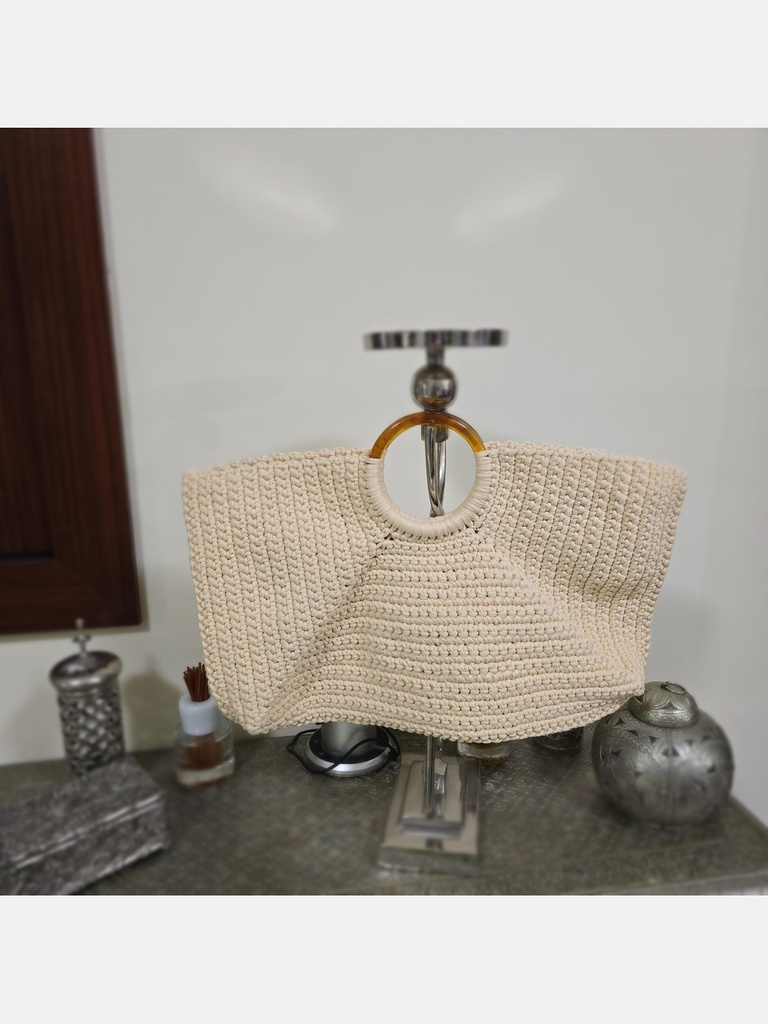 Beige Beach Bag with Round Handle 