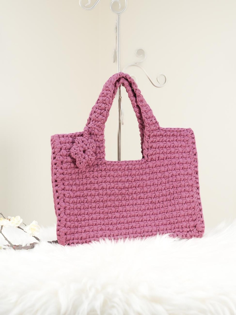 Purple Crochet Handbag with Flower Detail
