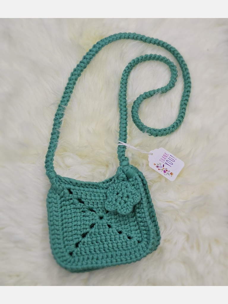 Turquoise Crochet Handbag with Flower Detail