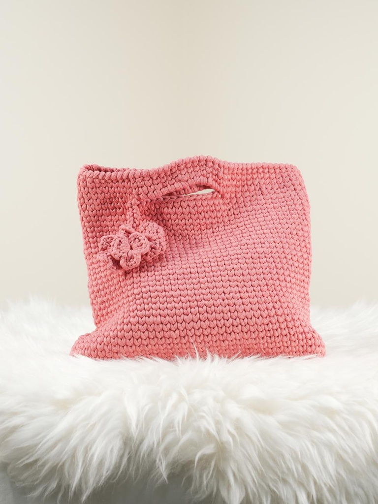 Peach Crochet Top Handle Tote Handbag