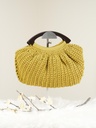Mustard Crochet Handbag with Pleated Design and Wooden Handle