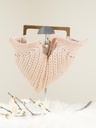 Peach Crochet Handbag with V-shaped Design, Wooden Clasp, and Geometric Handle