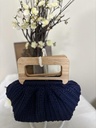 Navy Blue Handcrafted Crochet Bag with Wooden Handle