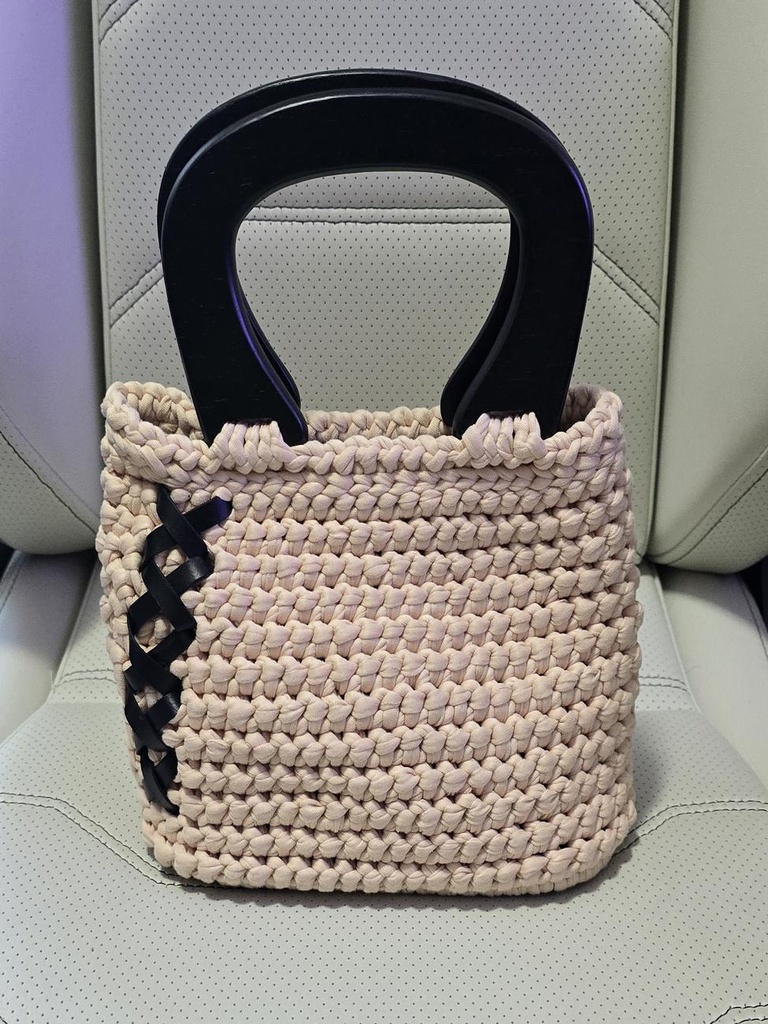 Crochet Tote Bag with Wooden Handles