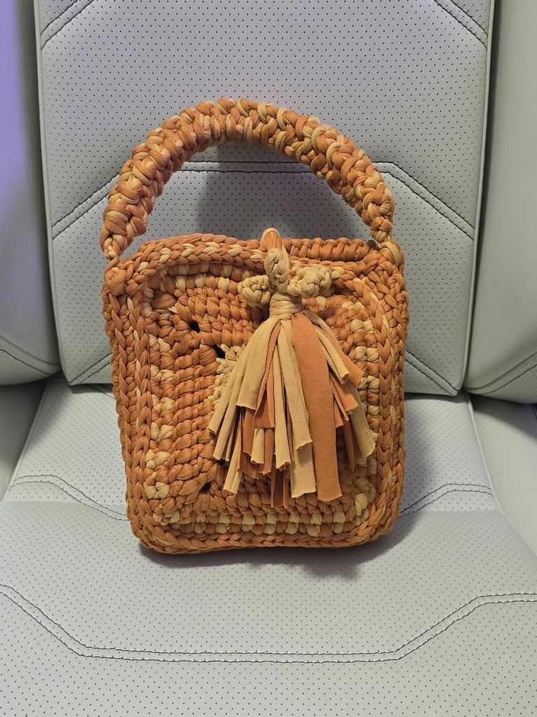 Crochet Handbag with Woven Handle and Tassel