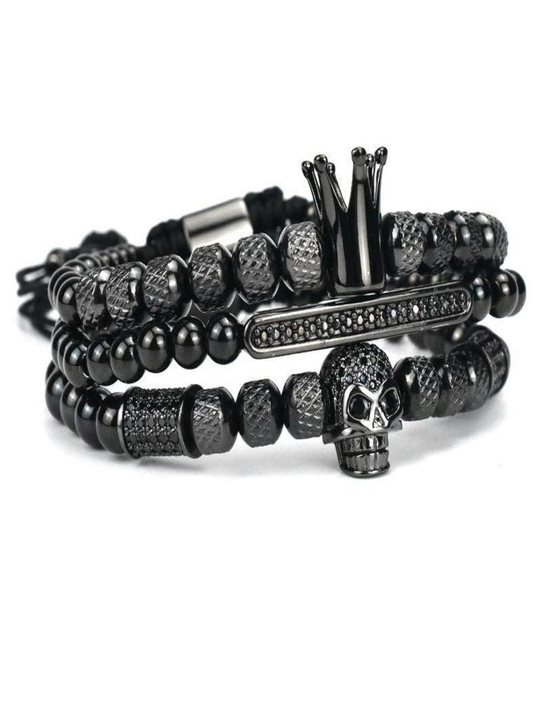 3pcs/Set Luxury Royal King Crown Dice Charm CZ Ball Elastic Bracelet - 1001