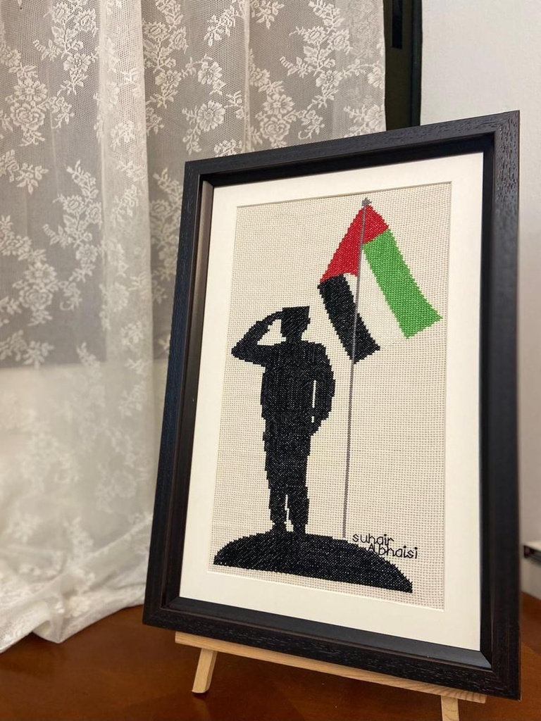 Embroidery Artwork "Soldier Saluting the UAE Flag"