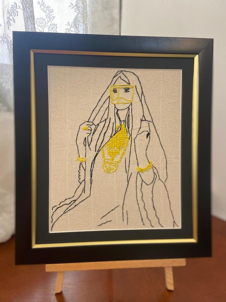 Embroidery Artwork "Emirati Woman with Burqa and Gold Jewelry