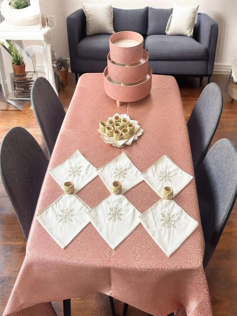 Hand-Embroidered Tablecloth Set with Premium Napkins & Moroccan Trays