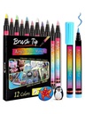 Acrylic Paint Pens Brush Tip, 12 Basic Colors Markers. Set for Rock Painting, Calligraphy, Scrapbooking, Lettering, Card Making, Sketching, Black Paper, DIY Photo Album