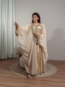 Shiny satin embroidered caftan with a cape featuring butterfly-style sleeves