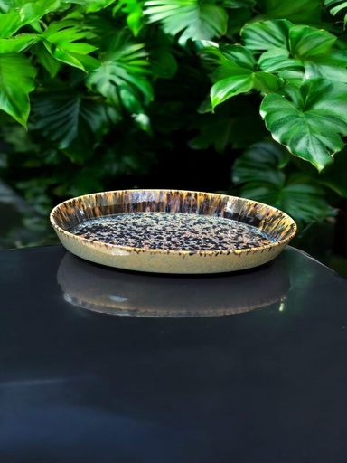 طاجن فرن بيضاوي بلون امواج الارزق و الاصفر