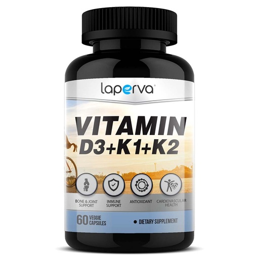 Laperva Vitamin D3 + K1 + K2, 60 Veggie Capsules