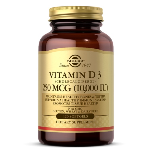 Solgar Vitamin D3 (Cholecalciferol), 250 mcg 10,000 IU, 120 Softgels
