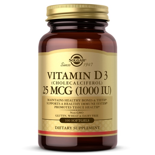 Solgar Vitamin D3 (Cholecalciferol), 25 mcg 1000 IU, 100 Softgels