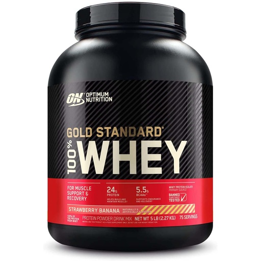 Optimum Nutrition Gold Standard 100% Whey Protein, Strawberry Banana, 5 LB