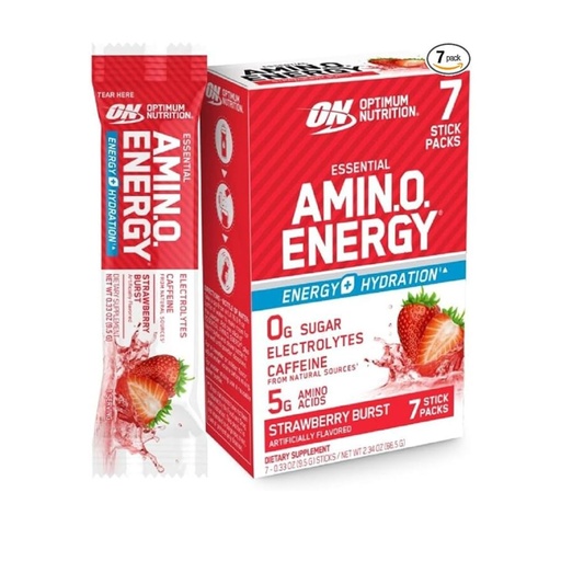 Optimum Nutrition Essential Amino Energy Plus Electrolytes Stick, Strawberry Burst, 7 Packs
