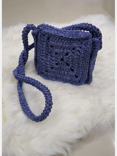 Denim Blue Cross Crochet Handbag