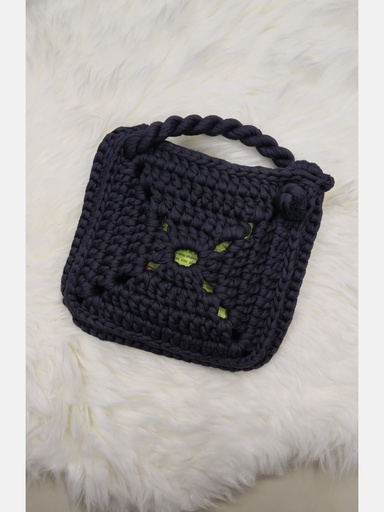 Black Crochet Top Handle Tote Handbag