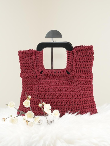 Maroon Bag with Black Square Wooden Handles