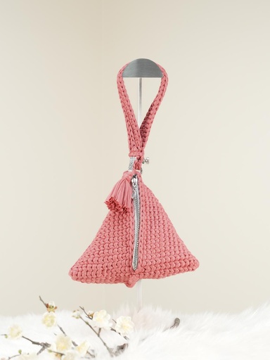 Peach Bag -  Pyramid Shape with Silver Accessories and Zipper