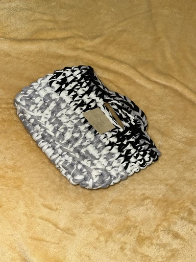 Silver, White and Black Crochet Bag