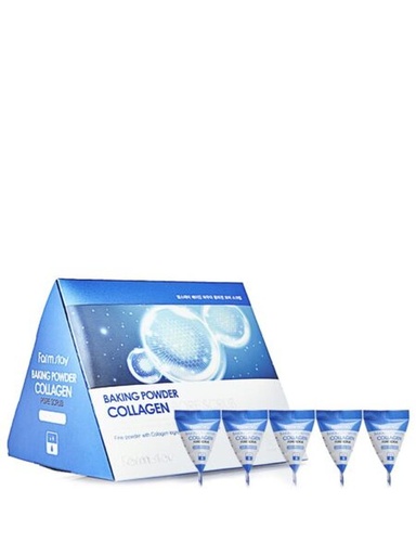 A facial scrub containing collagen and sodium bicarbonate