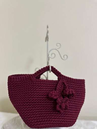 Burgundy Crochet Handbag – Handmade with Floral Crochet Charm