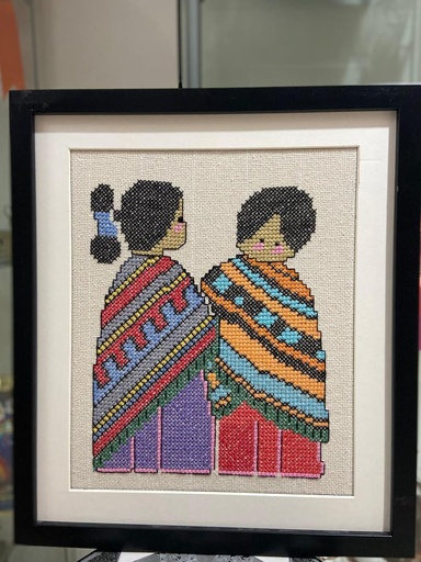hand-embroidered portrait in cross stitch