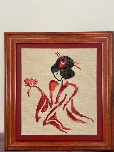 A hand-embroidered portrait Japanese Elegance